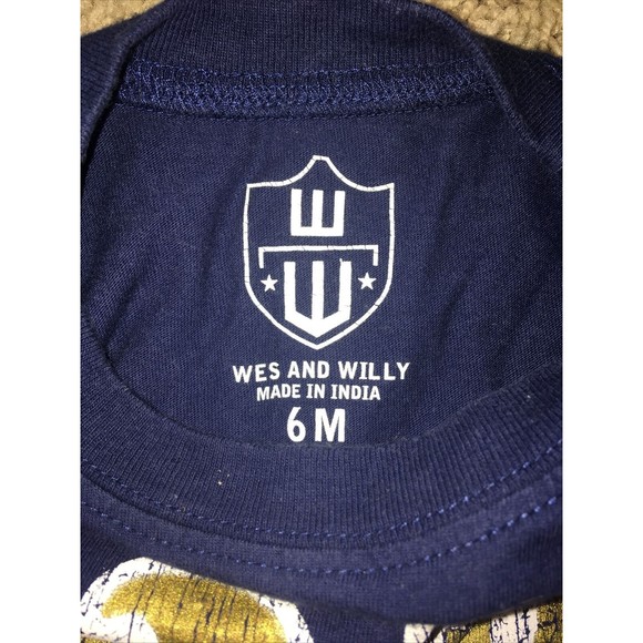 Baby NOTRE DAME Navy Gold Wes And Willy 6 MONTH BODYSUIT One Piece Infant Logo - Picture 3 of 3